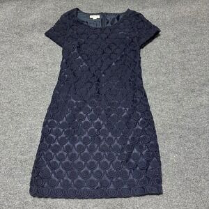 Monsoon Navy Blue Lace Overlay Short Sleeve Shift Dress US 4 UK 8 EUR 36